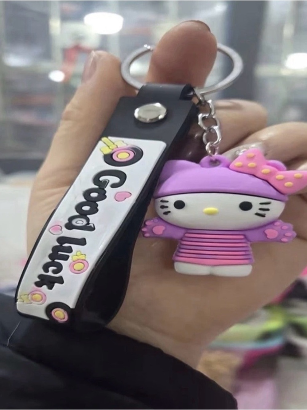 Hello Kitty Purple Silicone Keychain Wristlet Strap Good Luck Charm Key Ring Pen